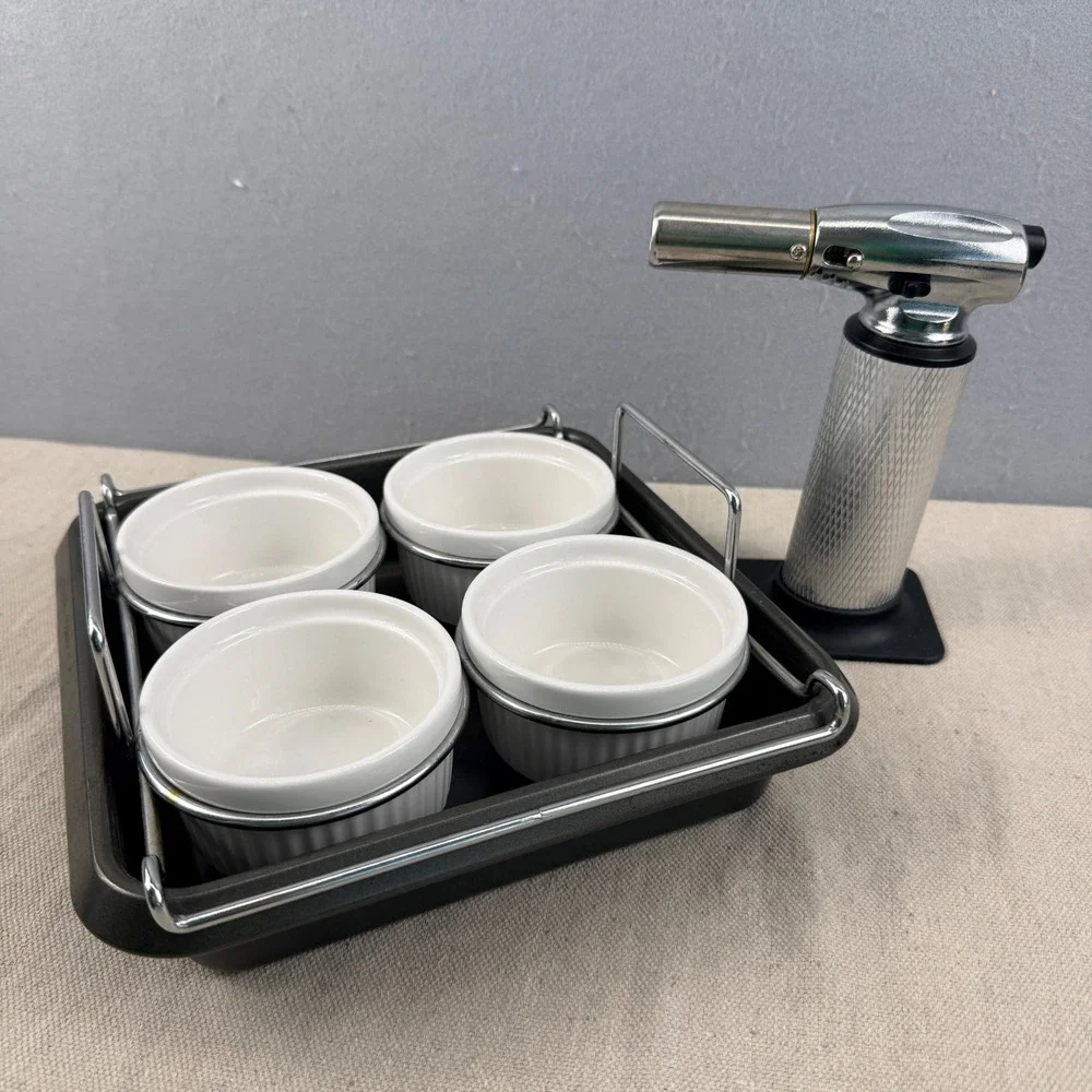 Chicago Metallic Creme Brulee Set 4 Ramekins‎ 8x8 Pan Rack Kitchen Torch